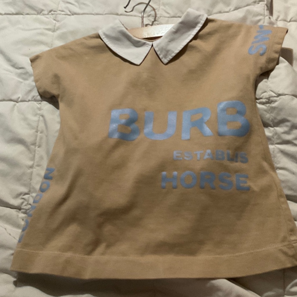 Burberry Tan Kids Tee with Blue Accents